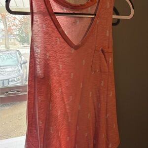 Source Unknown Coral V-Neck Pocket Tank with Pineapple Print